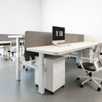 Electric Lift Desk with Desktop Divider and Under-Desk Storage