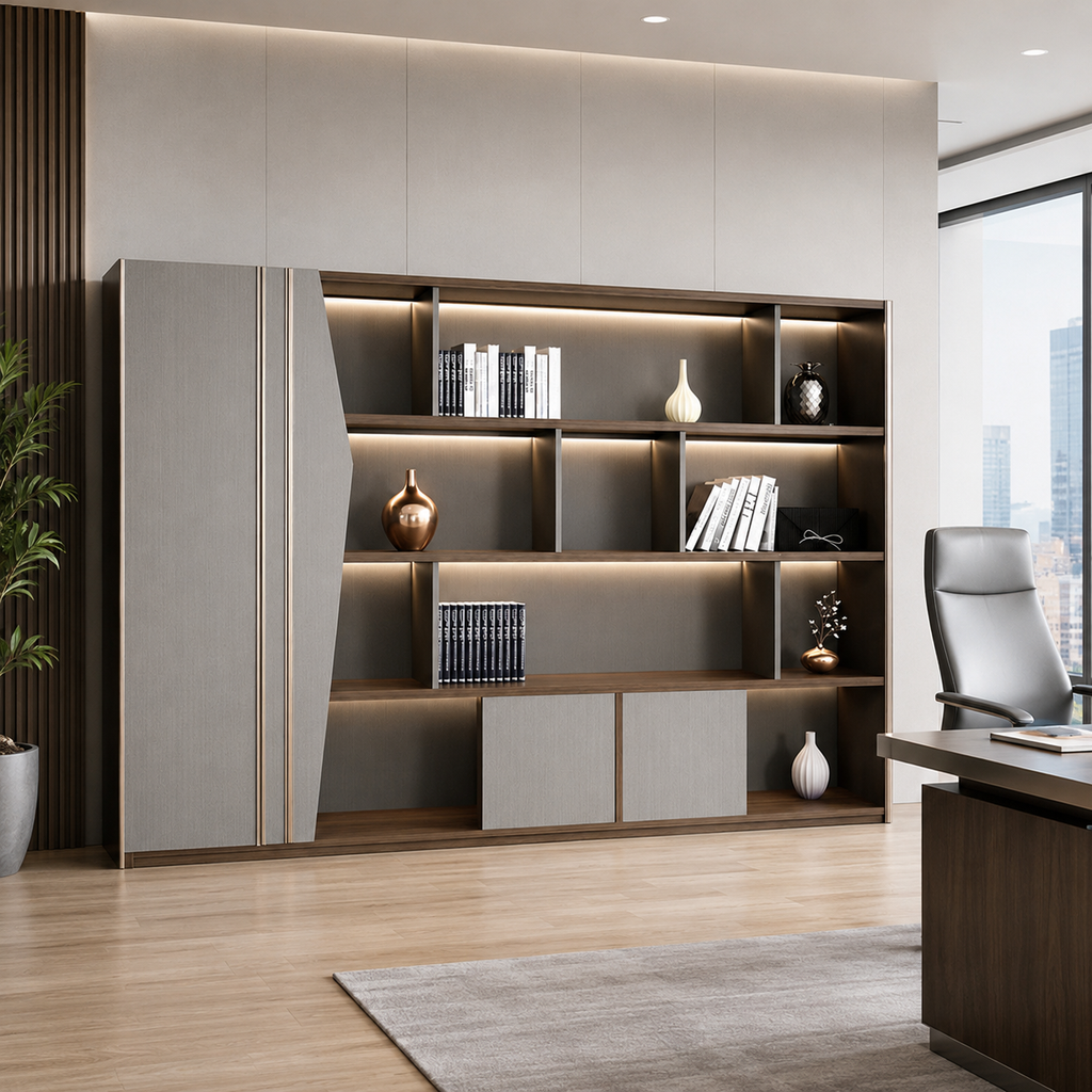Contemporary Office Storage Cabinet with LED Display Shelves
