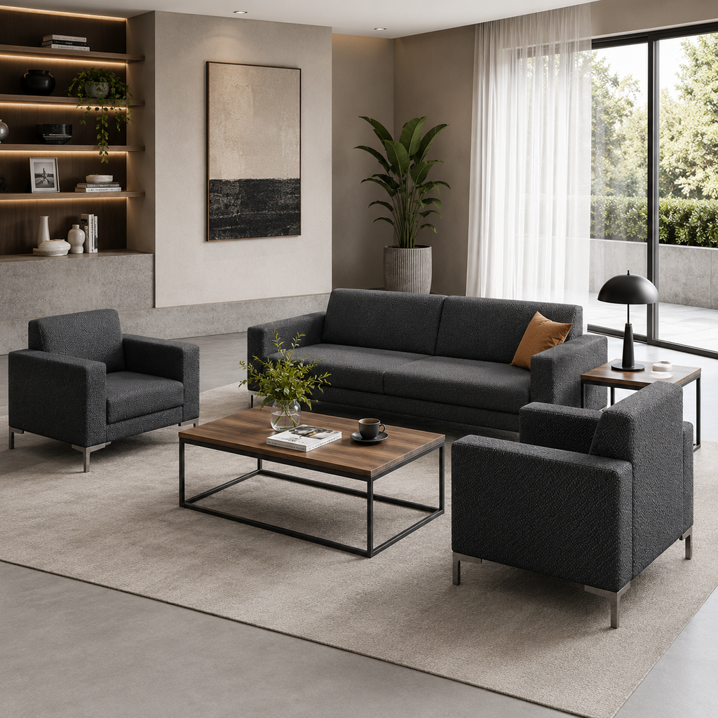 Commercial Reception Lounge Sofa Set in Black Leather