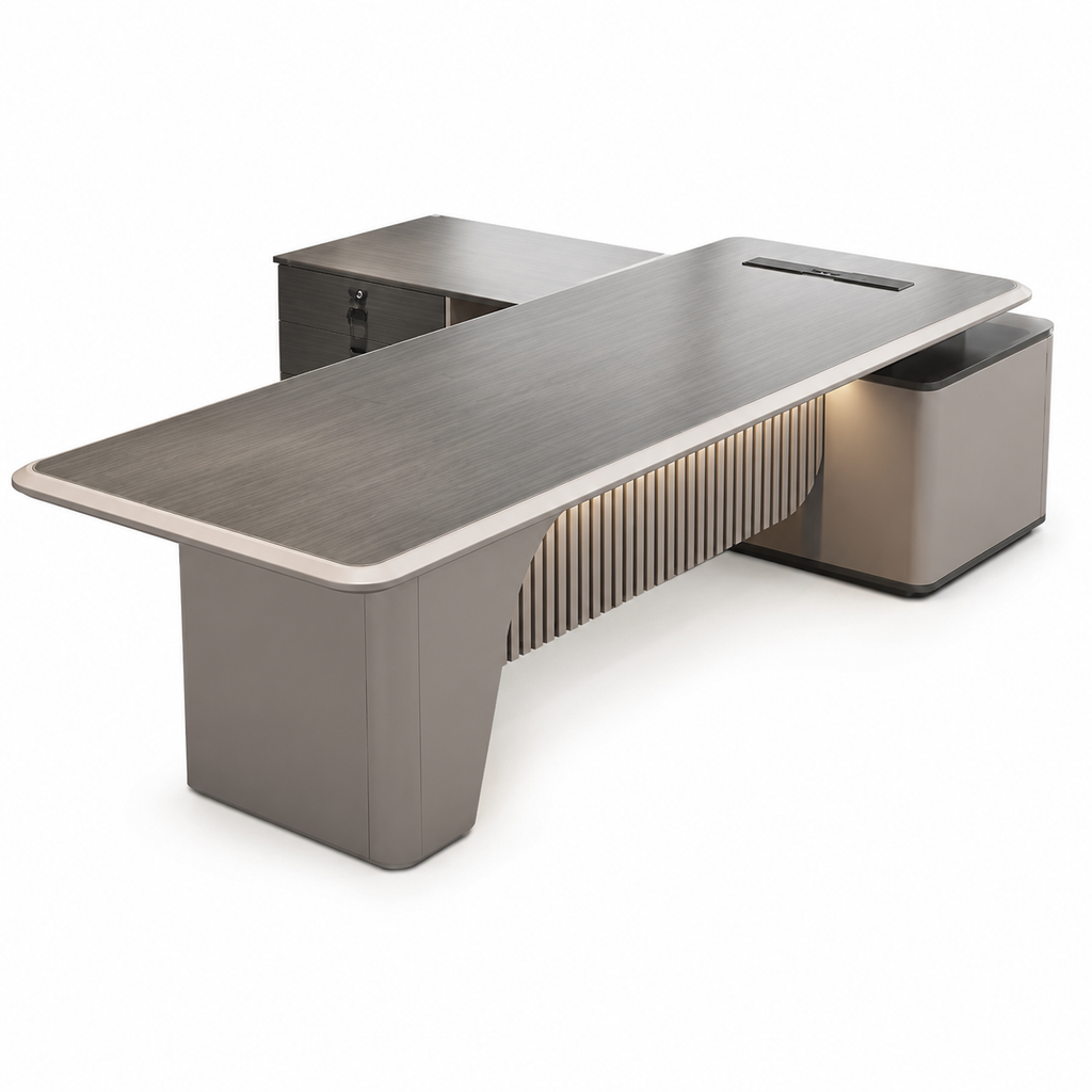 Modern Executive Desk with Return Storage for Professional Office Suites