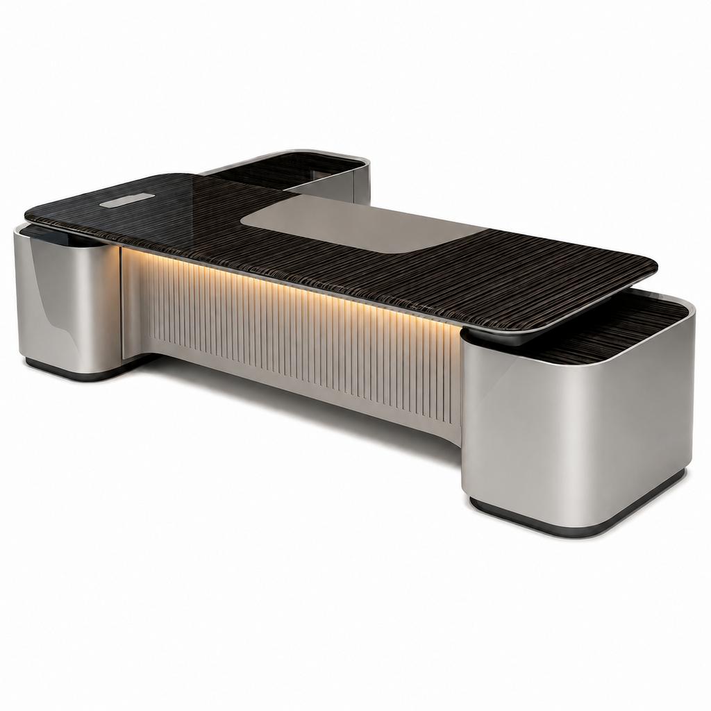 Modern Executive Office Desk with Integrated Storage, LED Lighting and Cable Management