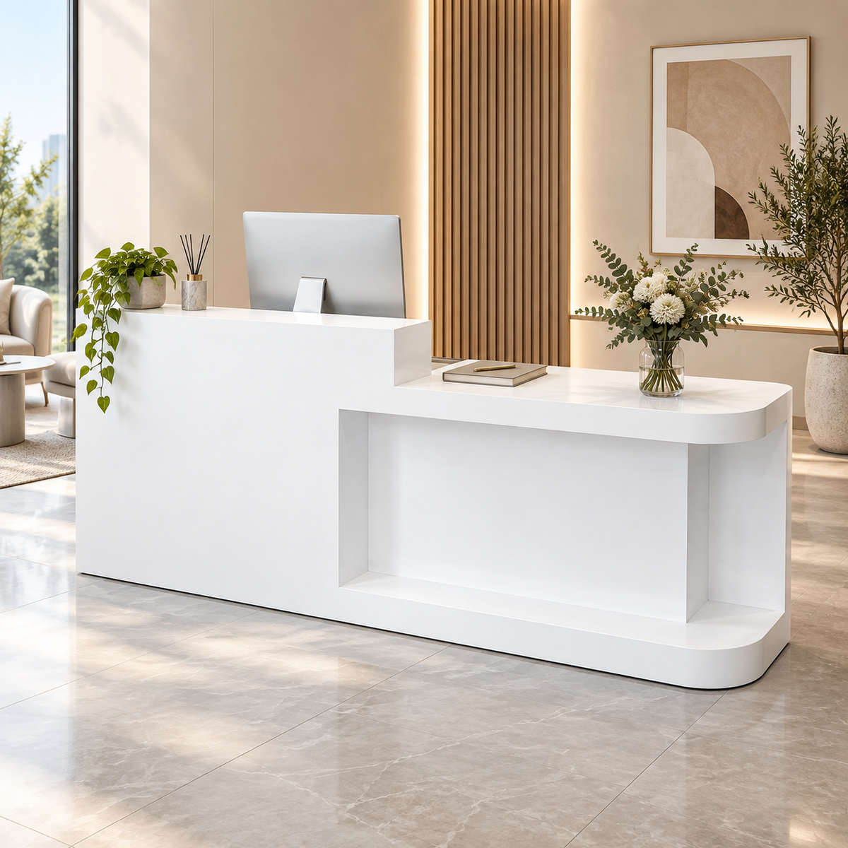 Modern Reception Desk with Display Shelf