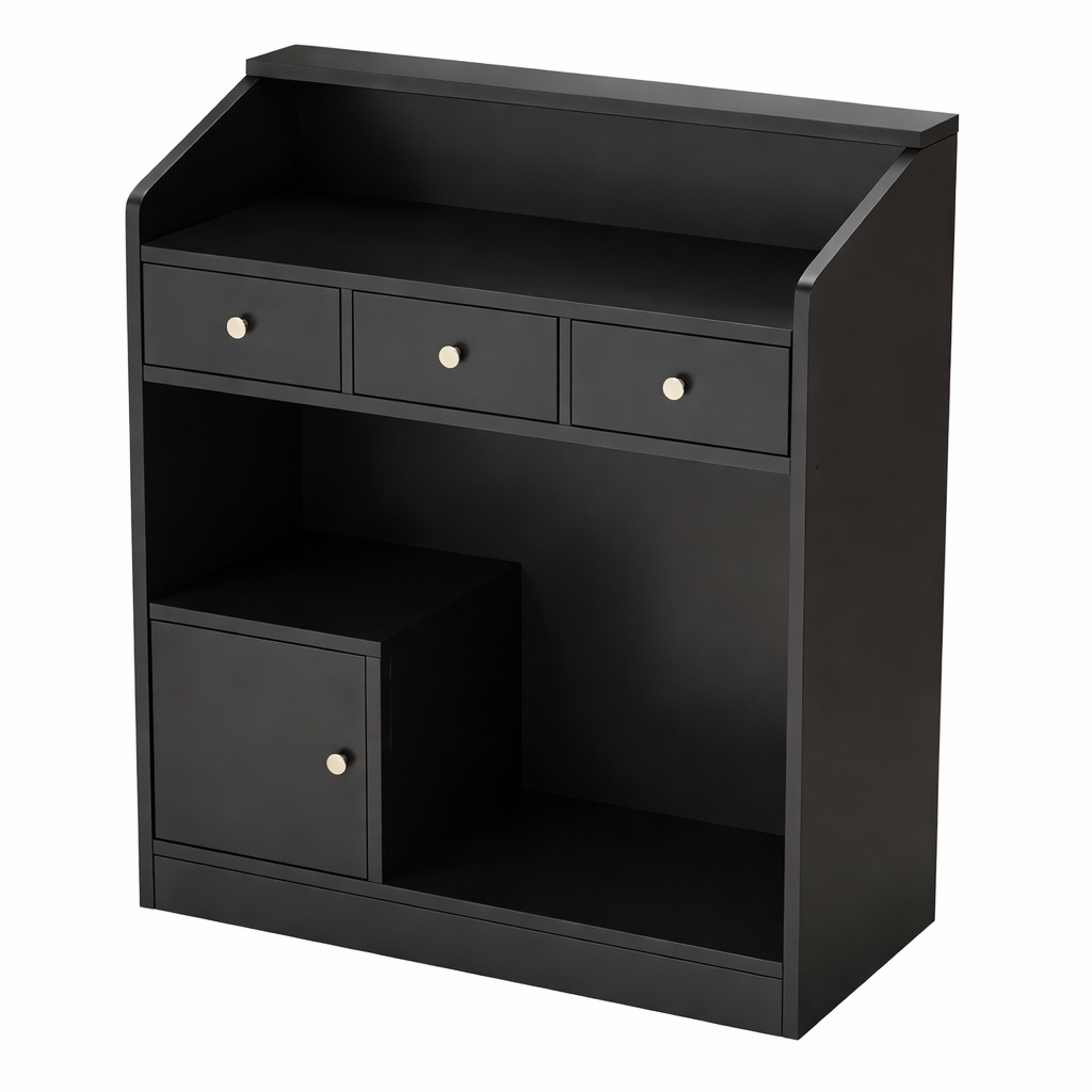 Compact White Reception Counter with Custom Logo