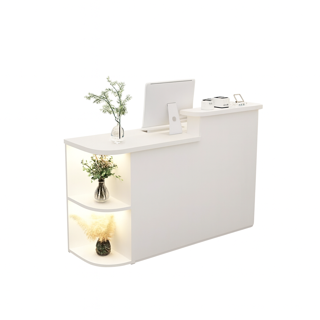 Compact Reception Counter with Lockable Drawer and Shelves