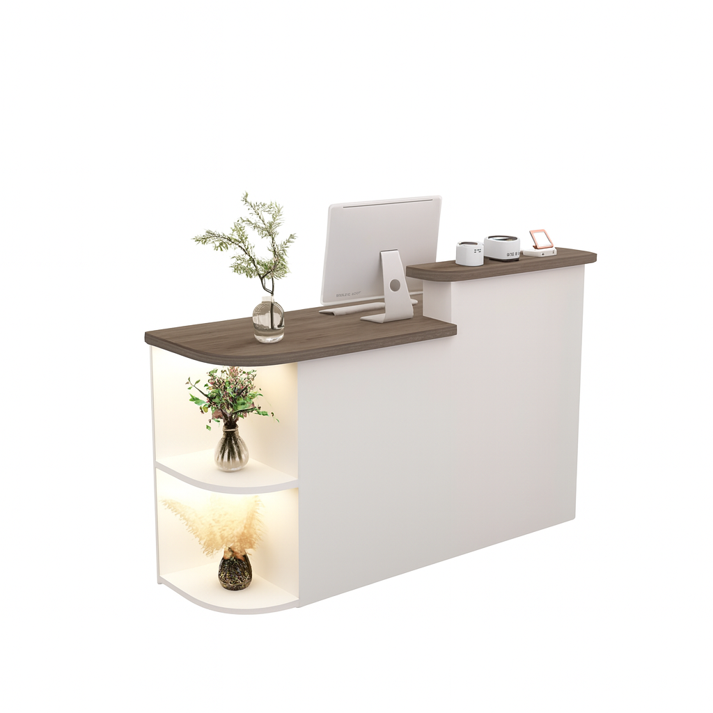 Compact Reception Counter with Lockable Drawer and Shelves