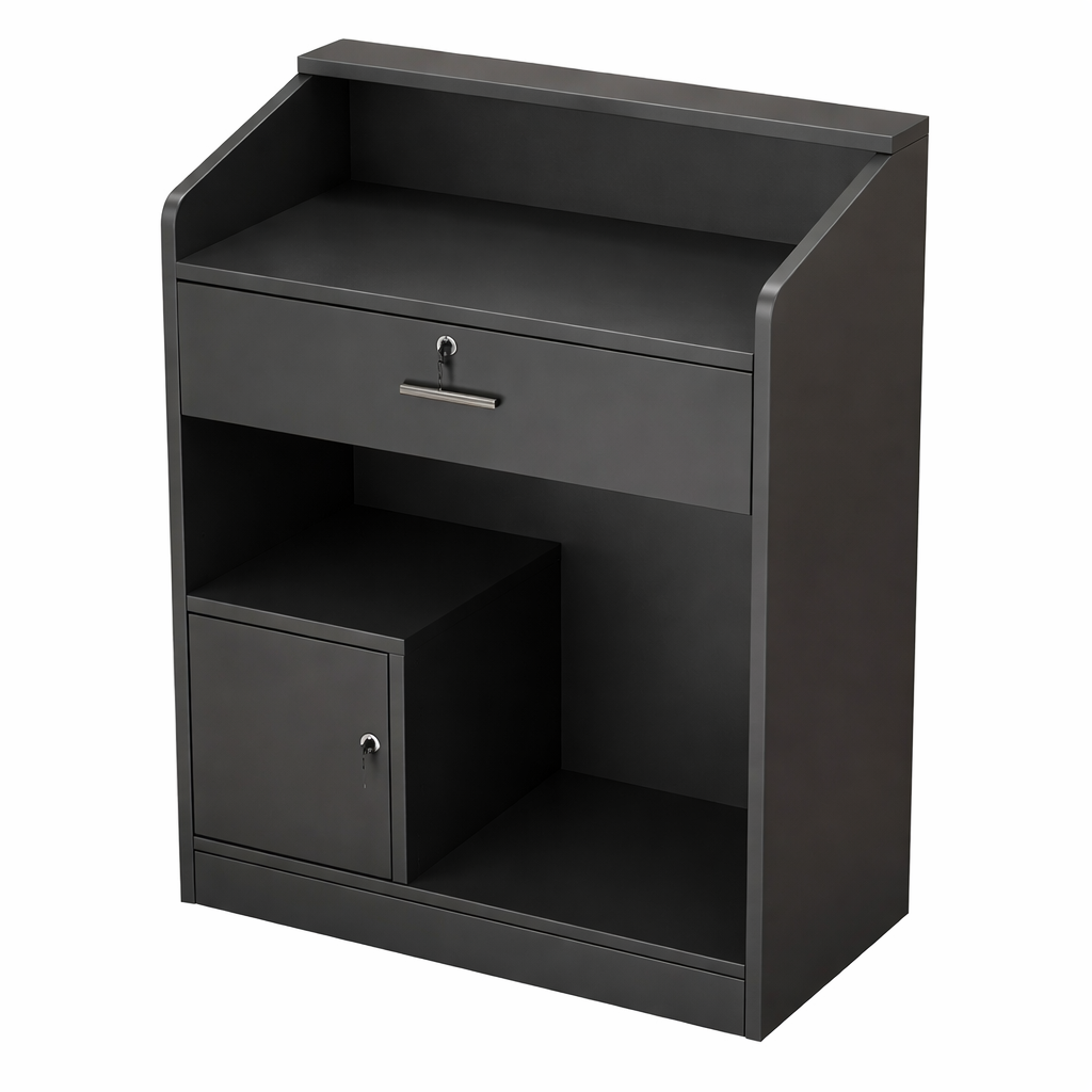 Compact White Reception Counter with Custom Logo