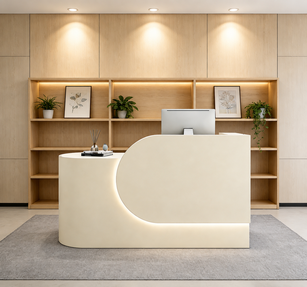 Compact Curved Reception Counter for Beauty and Skin Clinics