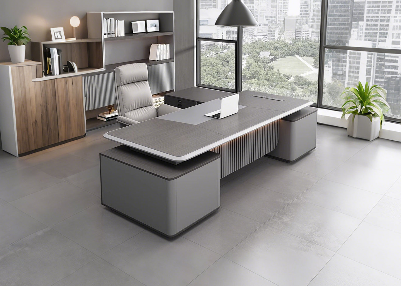 L-Shape Modern Executive Desk with Integrated Storage