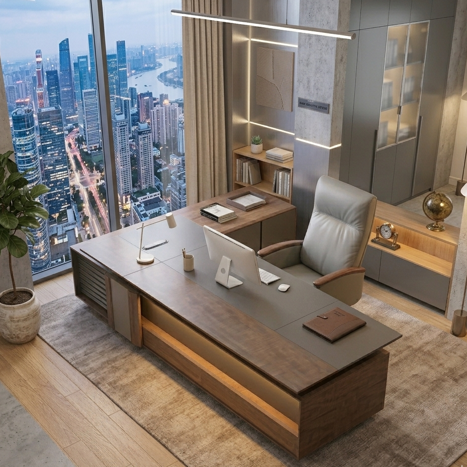 Modern Executive Desk with Return Cabinet and Premium Storage for Manager Offices