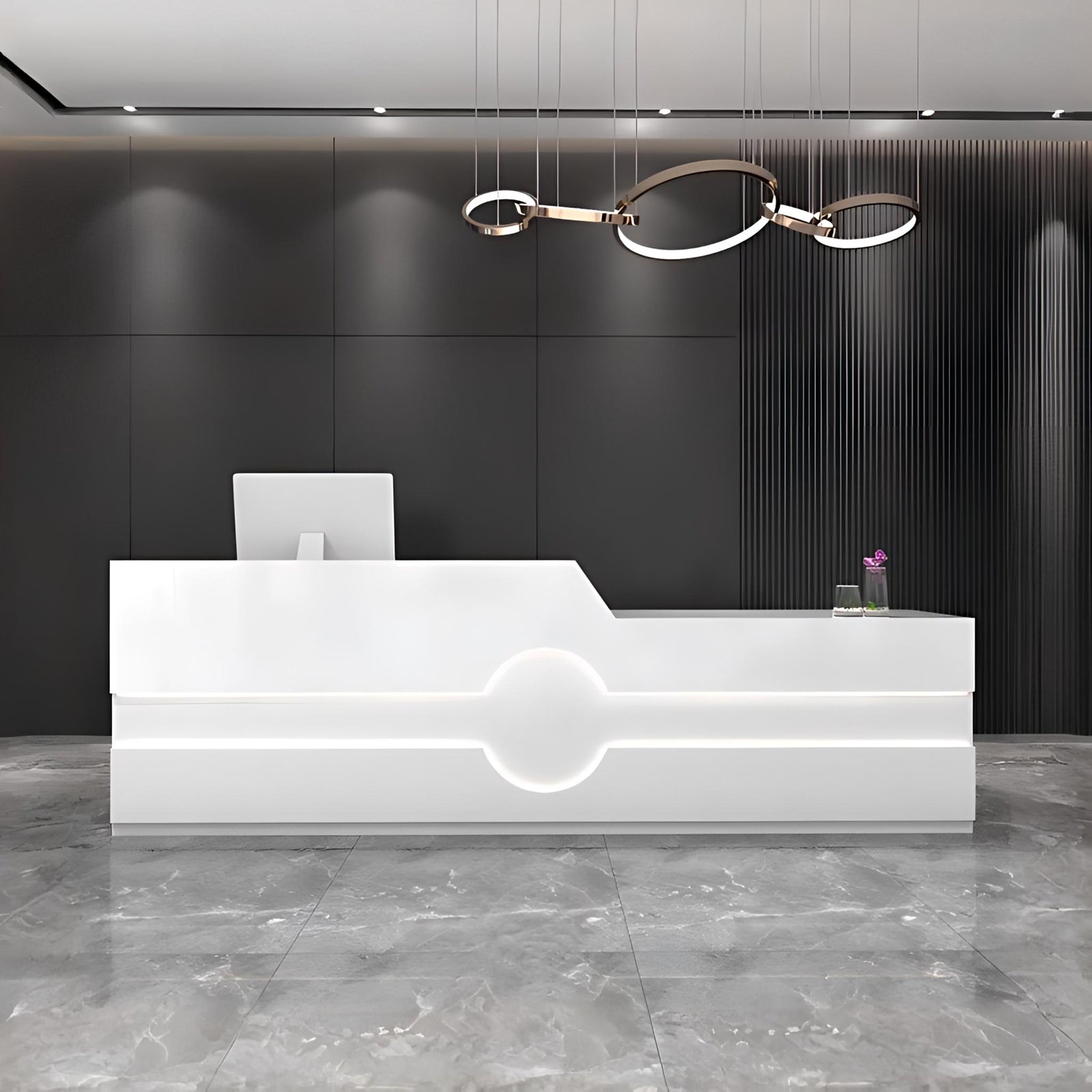 Straight Reception Desk Featuring Cable Management & Custom Log