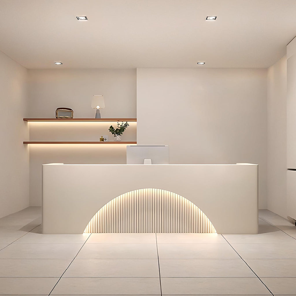 Modern Reception Desk with Keyboard Tray and Lockable Storage Drawer