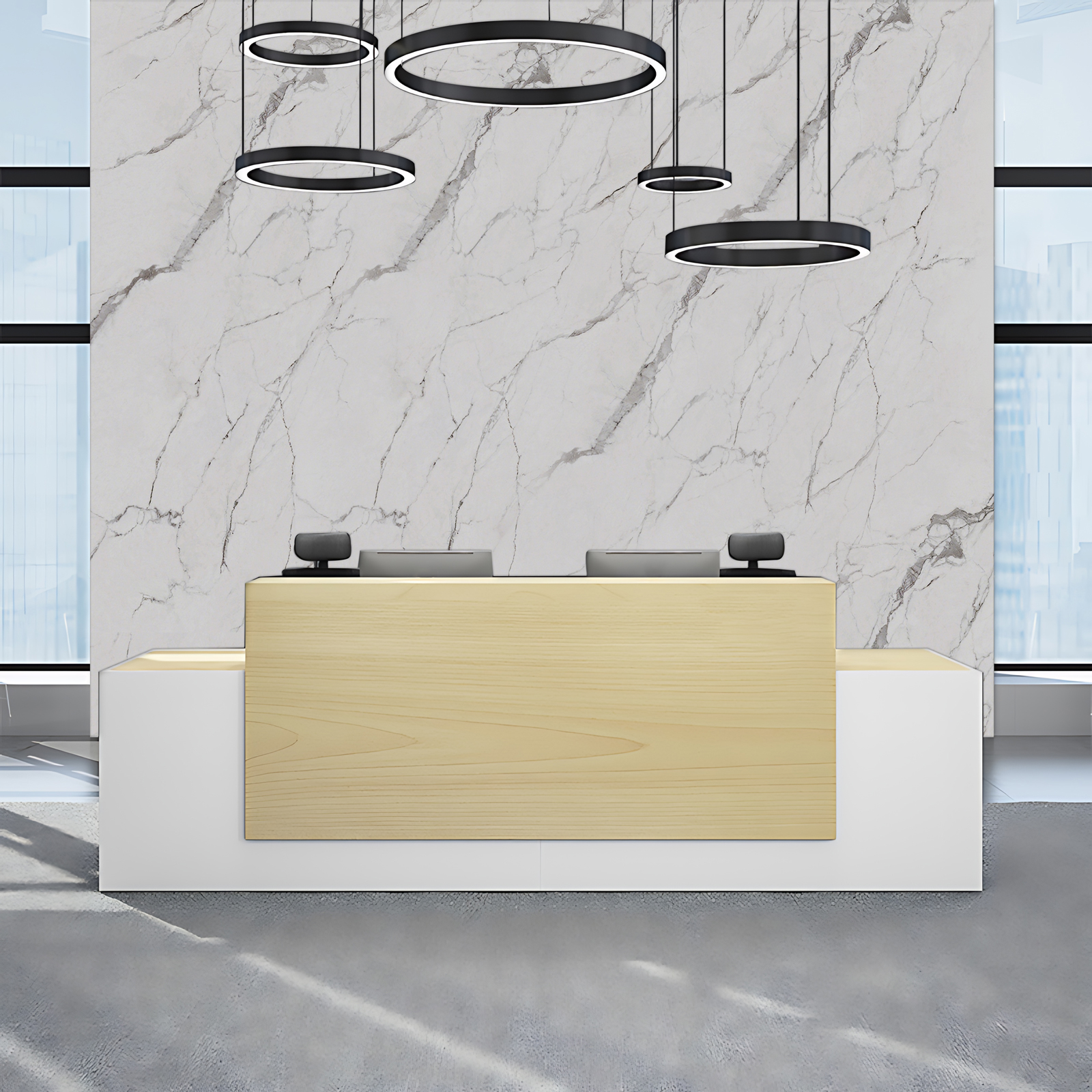 Straight Reception Desk with Secure Drawer and Built-In Cabine