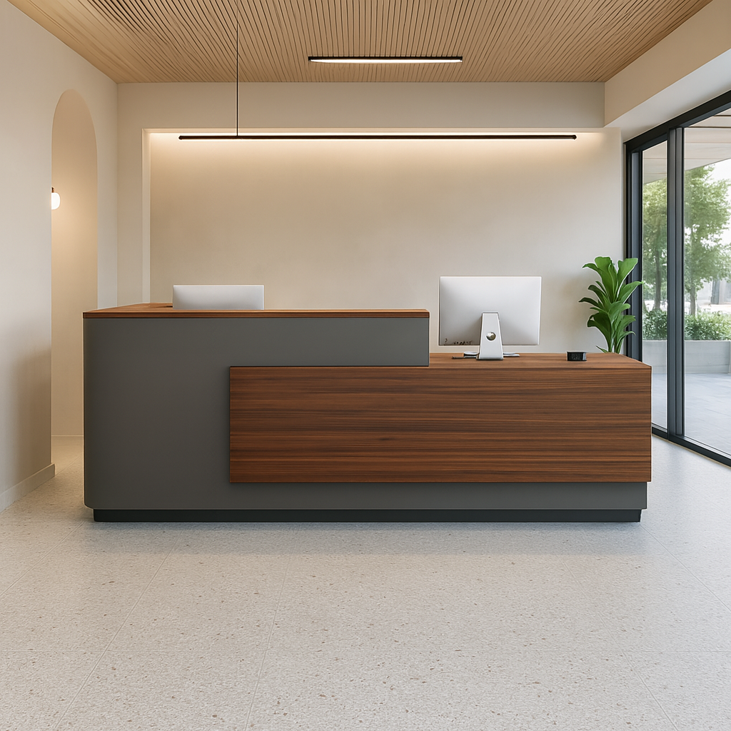 L-Shaped Reception Desk with Colour-Blocked Design