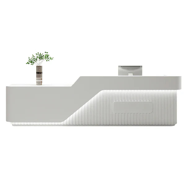 Contemporary White Reception Desk with LED Plinth and Front Detailing