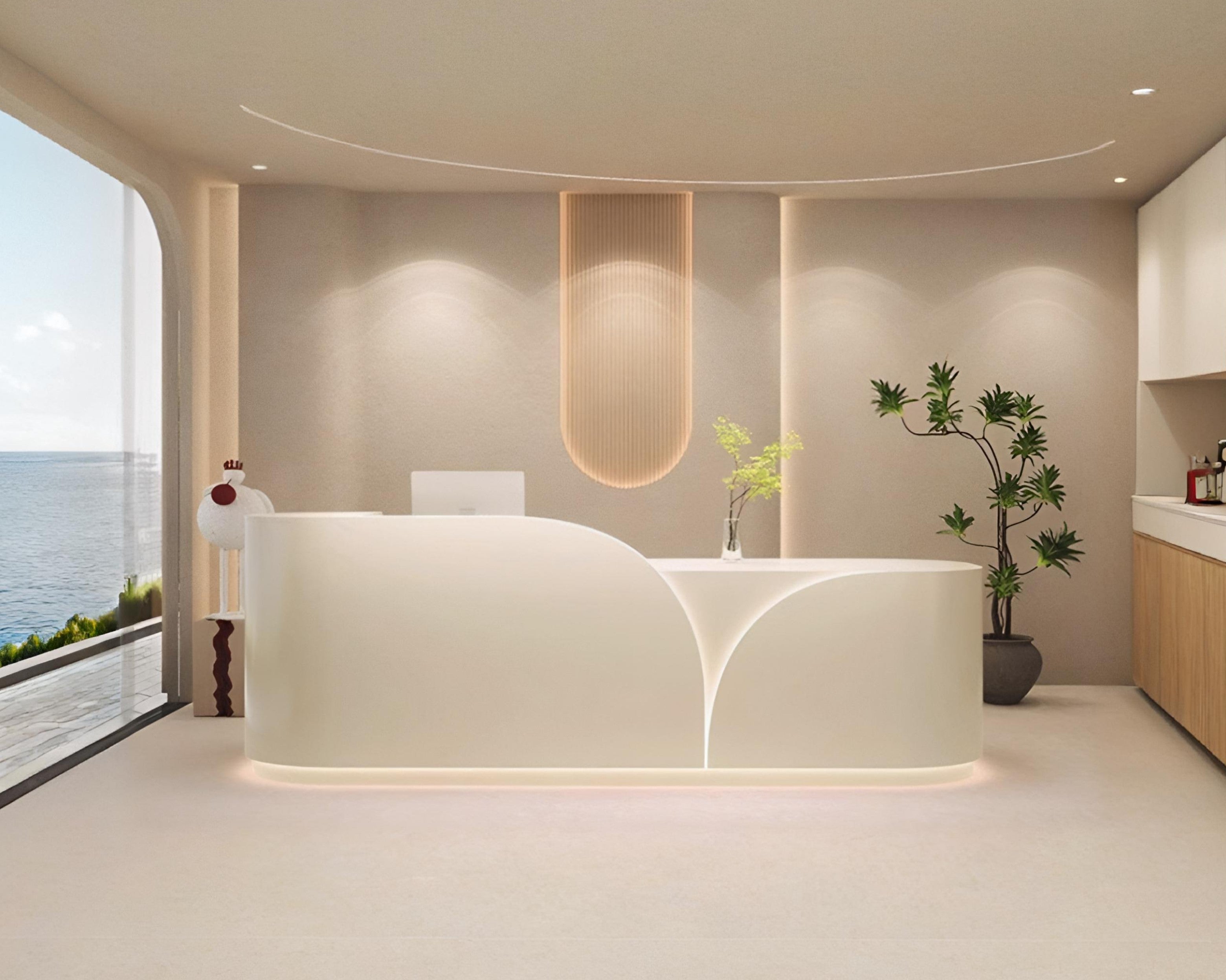 Curved Reception Counter with LED Lighting – Stylish Front Desk for Offices, Clinics and Retail