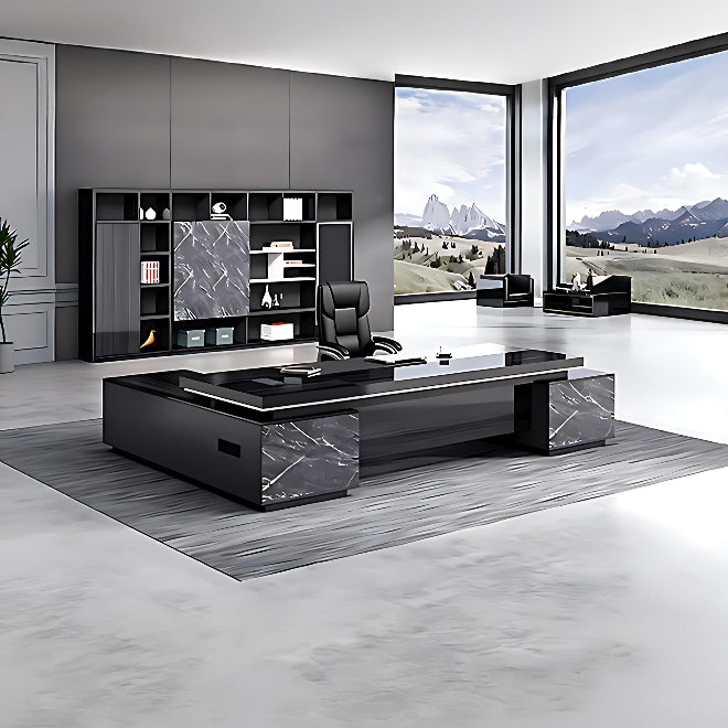 Black Stone-Detail Executive Desk for Modern Corporate Offices