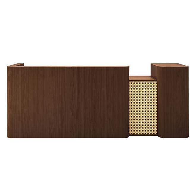 Modern Timber Reception Counter with Rattan Front Panel
