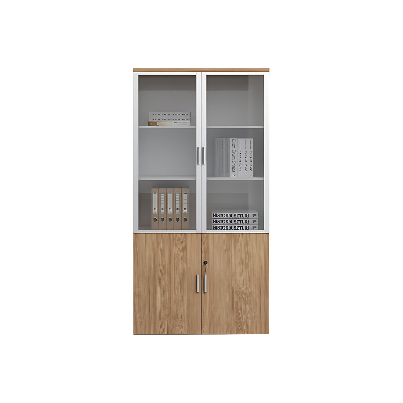 Contemporary Wood Grain Office Storage Cabinet with Glass Door