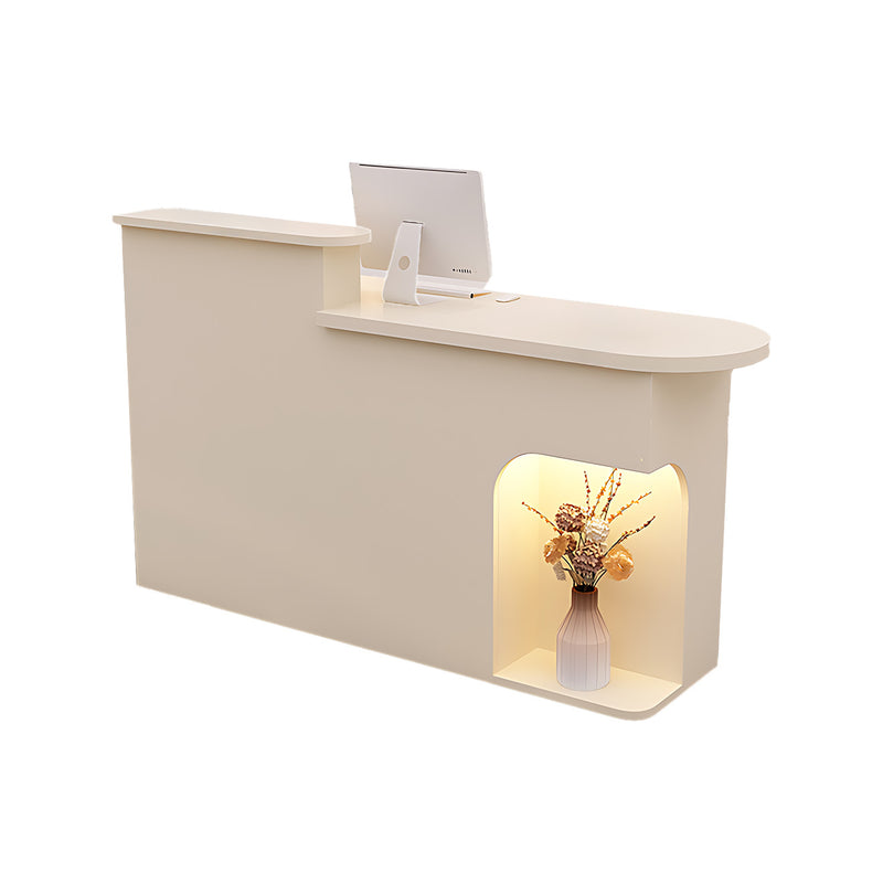 Modern Reception Desk with Soft-Lit Display Alcove