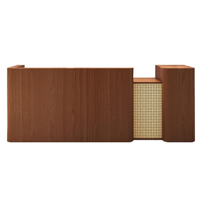 Modern Timber Reception Counter with Rattan Front Panel