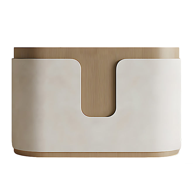 Neutral-Toned Curved Reception Desk with Built-In LED Accent Lighting