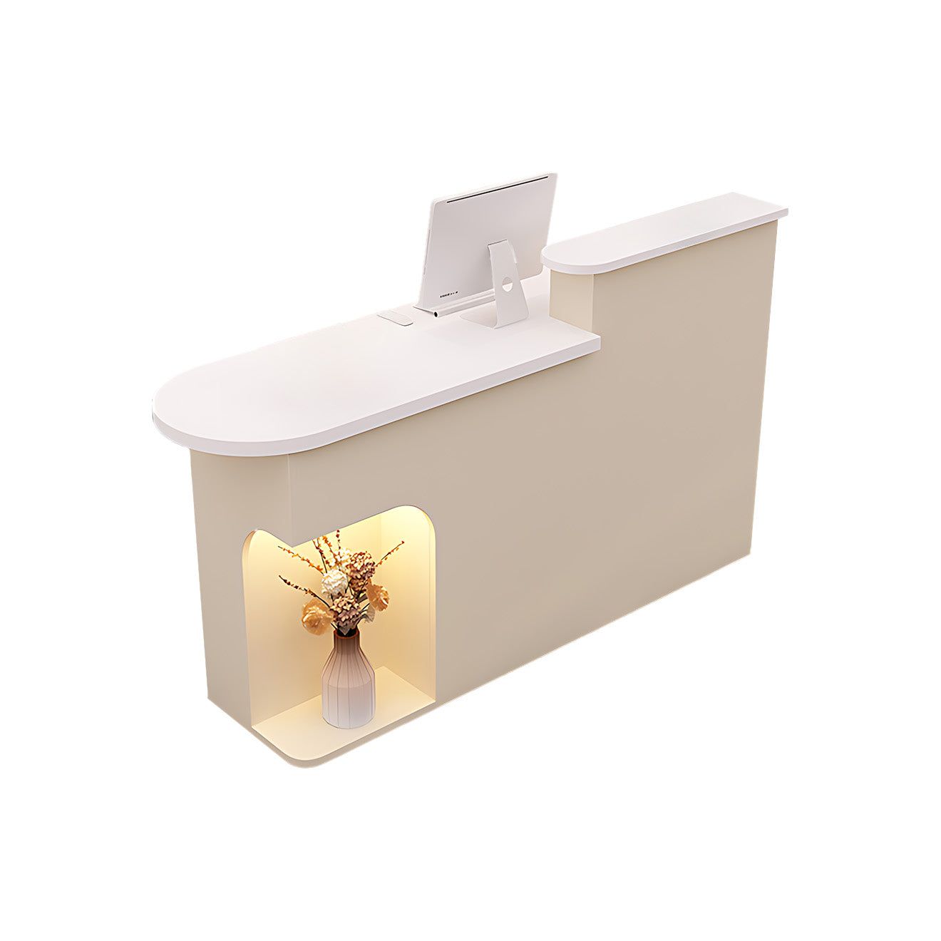 Modern Reception Desk with Soft-Lit Display Alcove