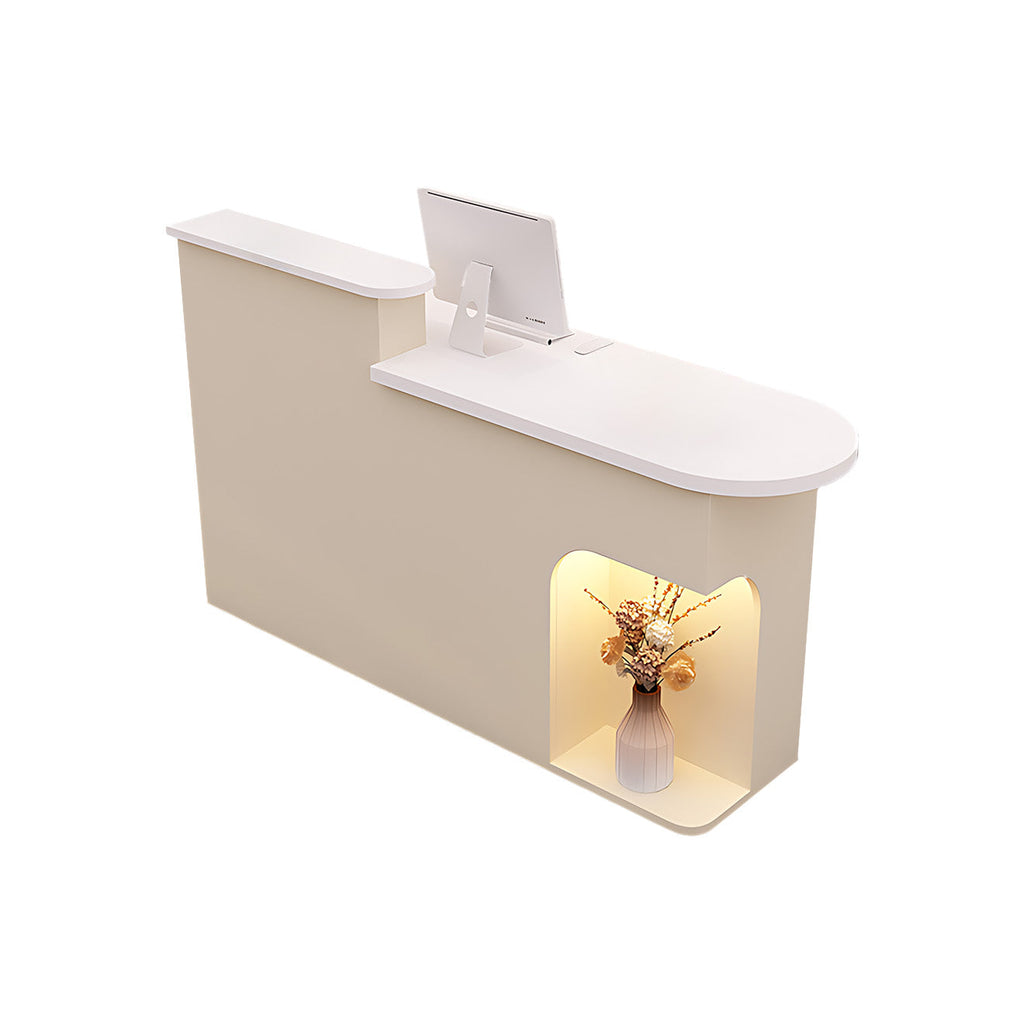 Modern Reception Desk with Soft-Lit Display Alcove
