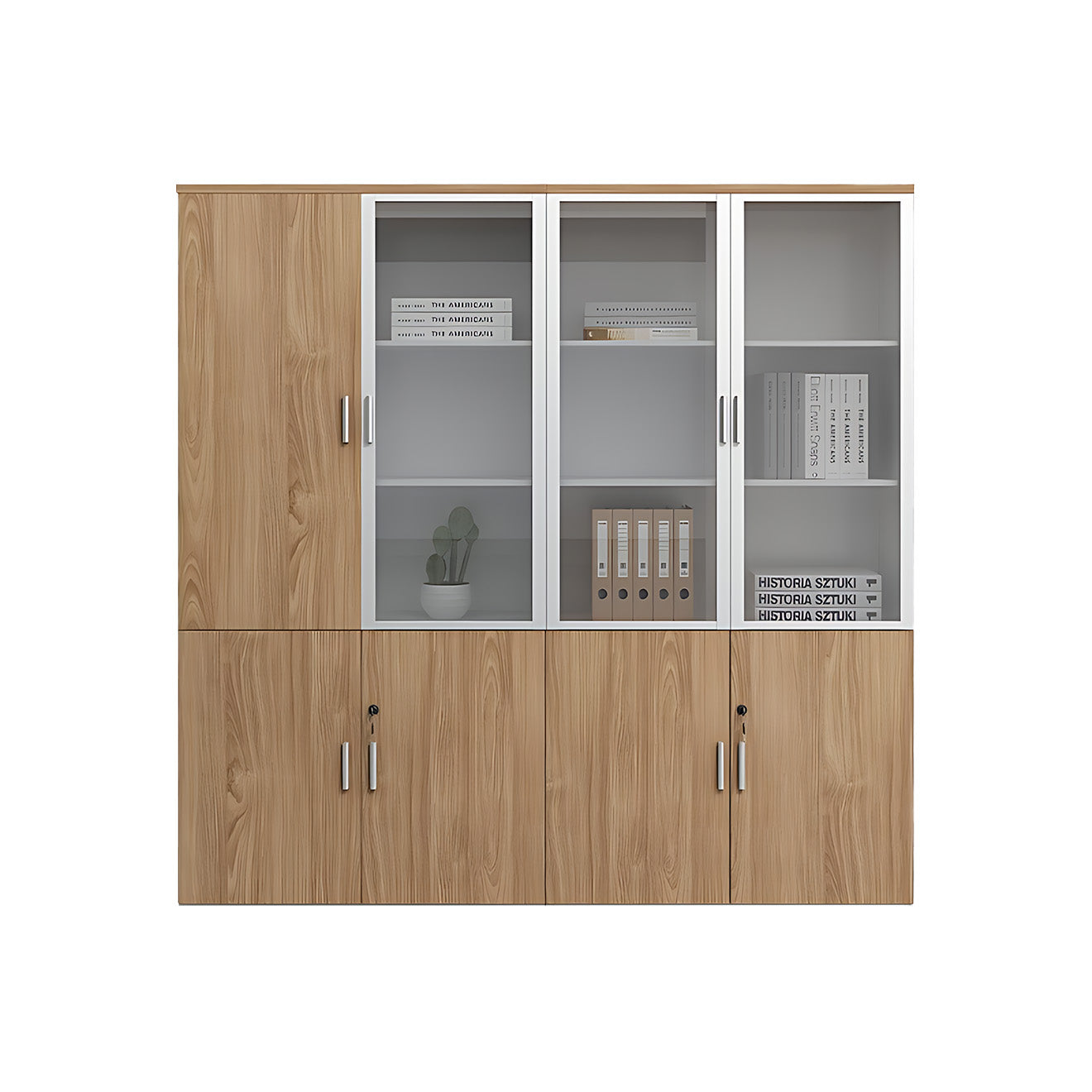 Contemporary Wood Grain Office Storage Cabinet with Glass Door
