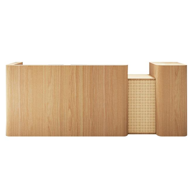 Modern Timber Reception Counter with Rattan Front Panel