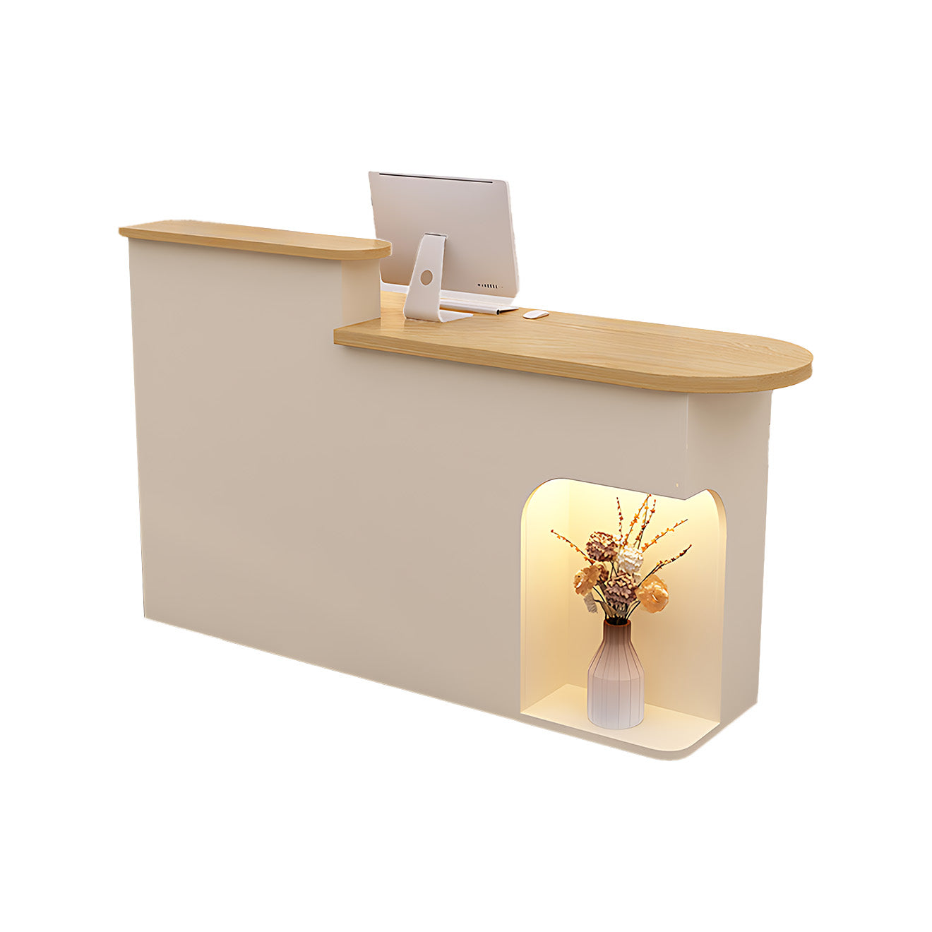 Modern Reception Desk with Soft-Lit Display Alcove