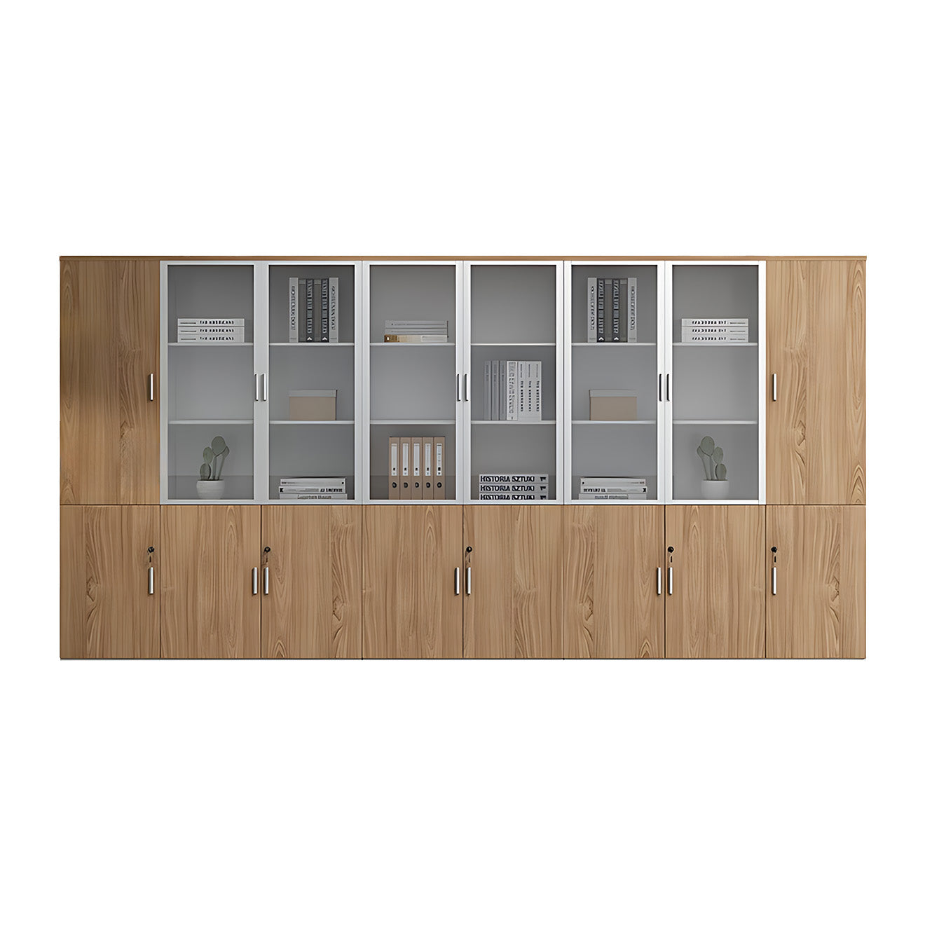 Contemporary Wood Grain Office Storage Cabinet with Glass Door