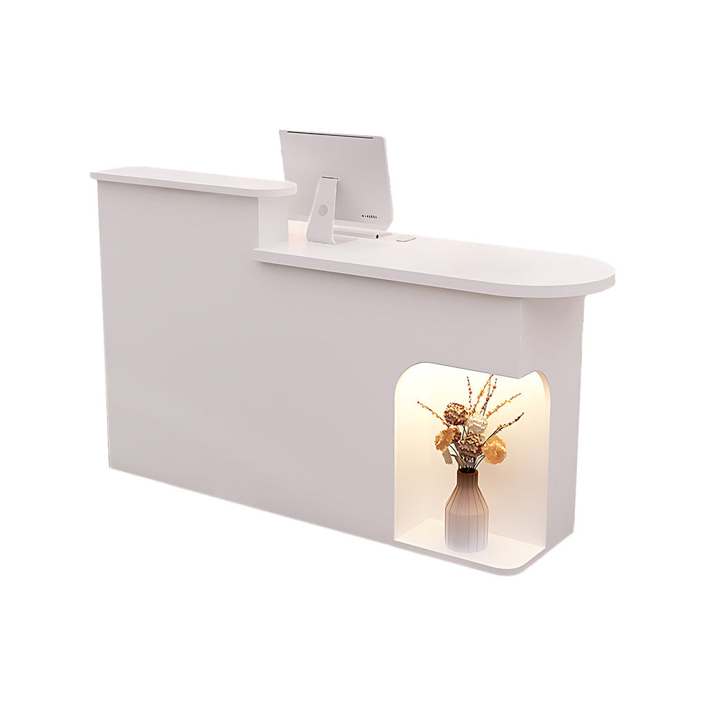 Modern Reception Desk with Soft-Lit Display Alcove