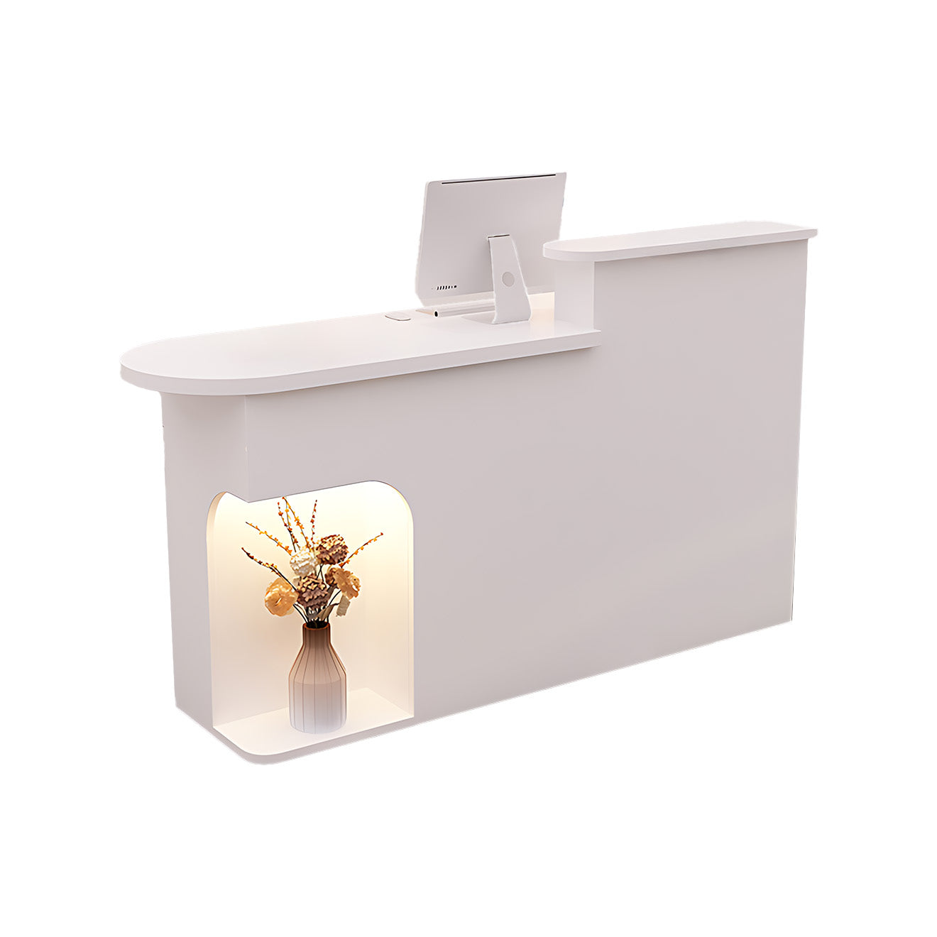 Modern Reception Desk with Soft-Lit Display Alcove