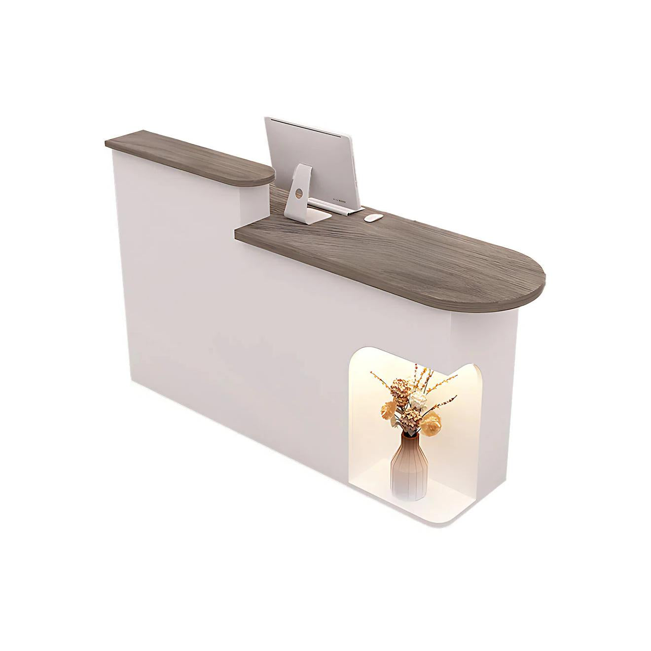 Modern Reception Desk with Soft-Lit Display Alcove