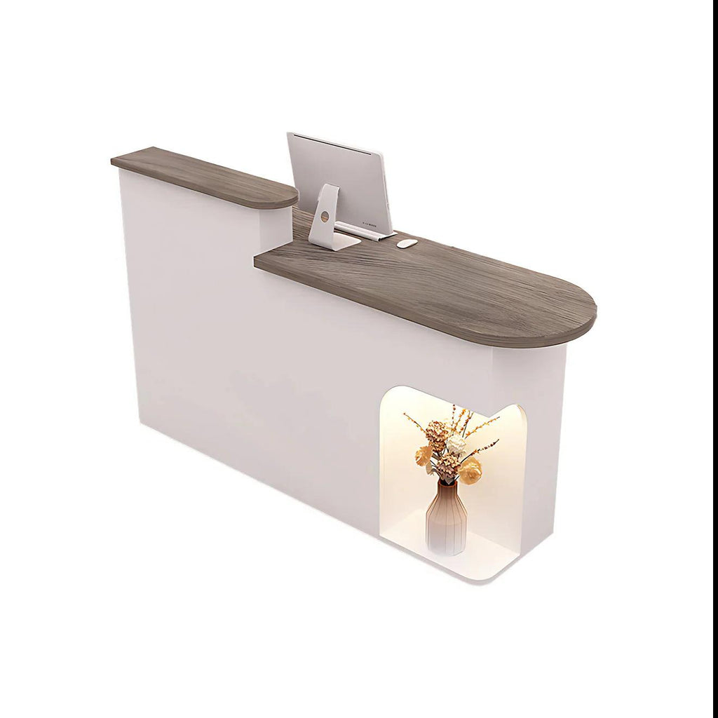 Modern Reception Desk with Soft-Lit Display Alcove