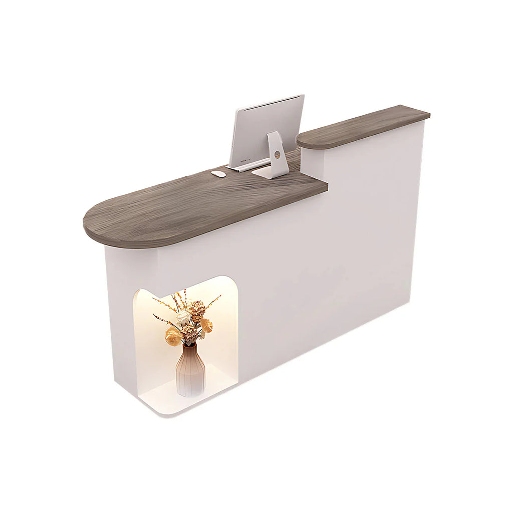 Modern Reception Desk with Soft-Lit Display Alcove