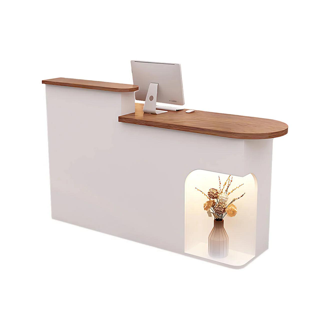 Modern Reception Desk with Soft-Lit Display Alcove