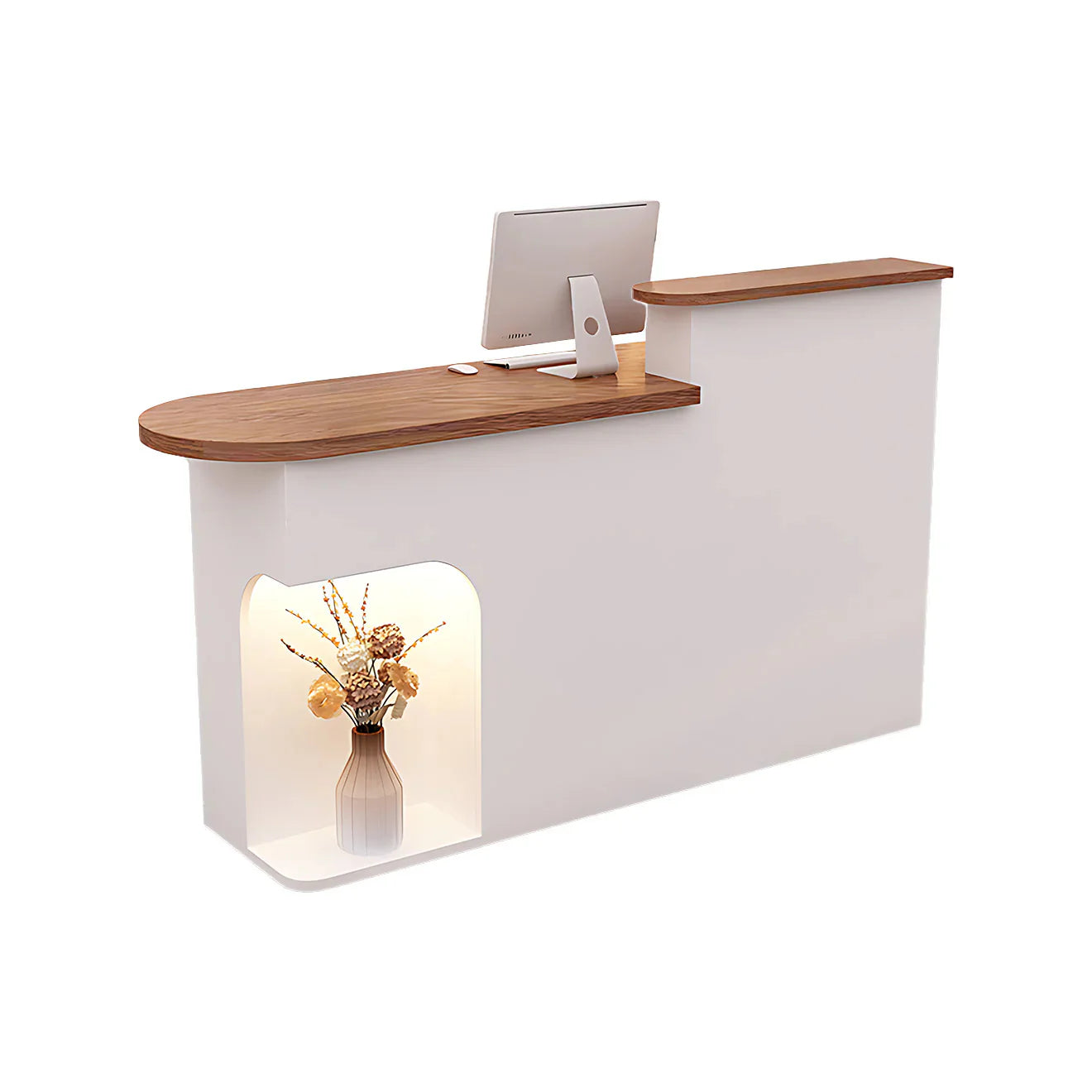 Modern Reception Desk with Soft-Lit Display Alcove