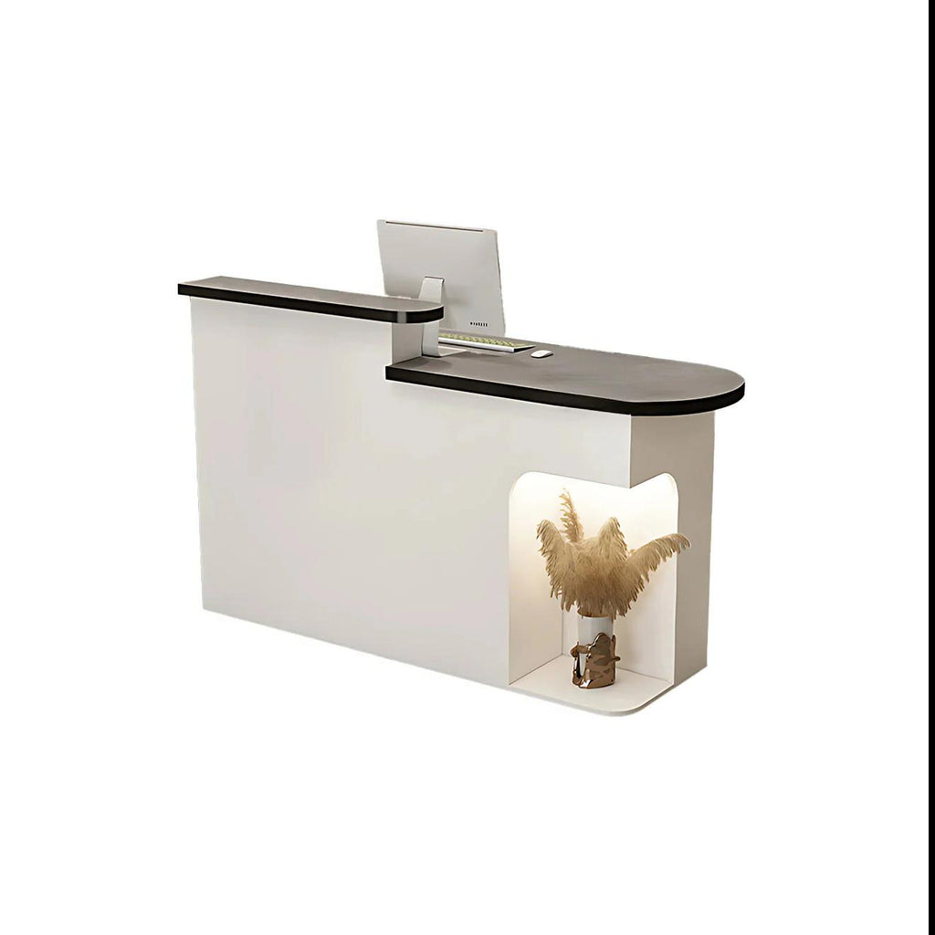 Modern Reception Desk with Soft-Lit Display Alcove