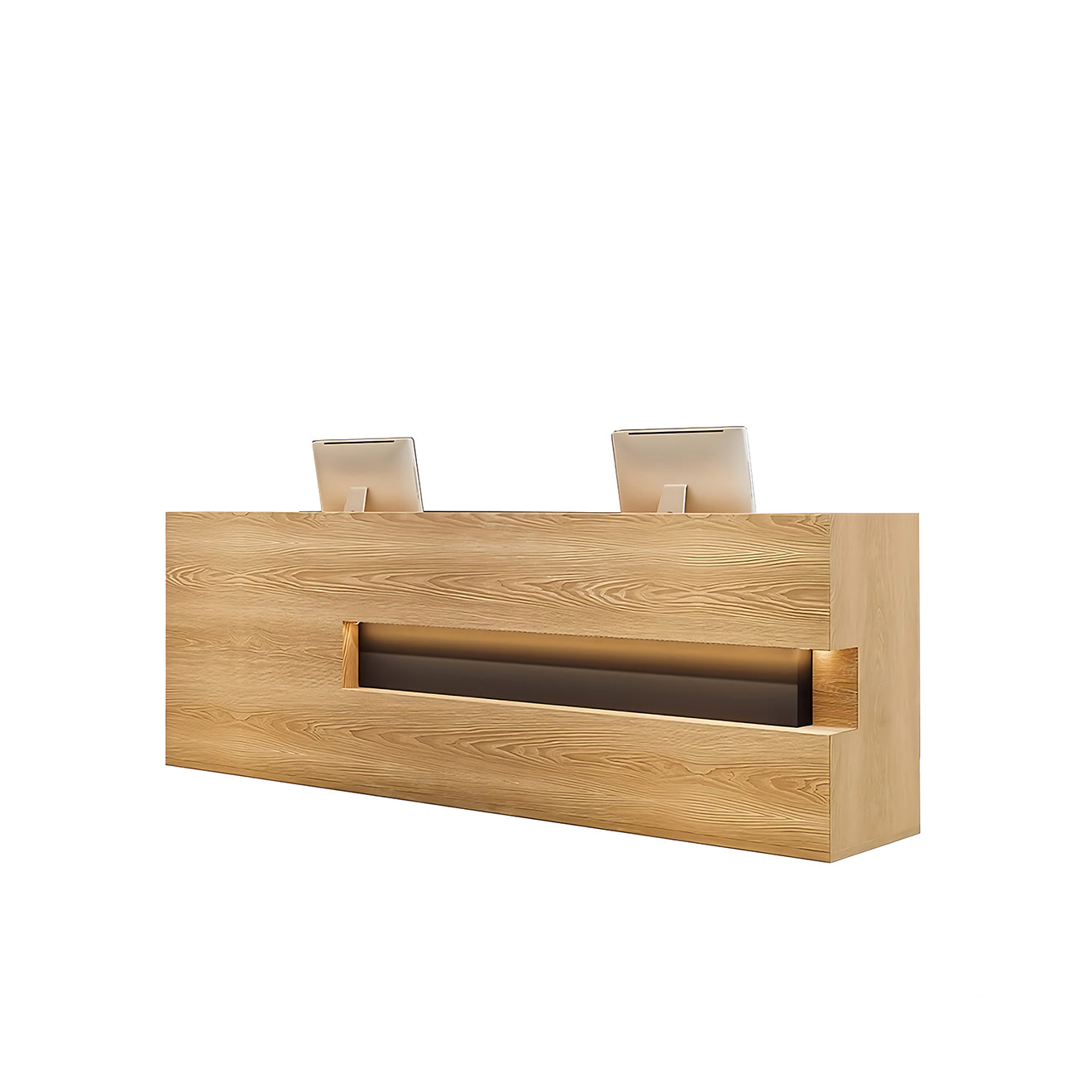 Solid Wood Straight Reception Desk with Custom Cabinets and Drawers