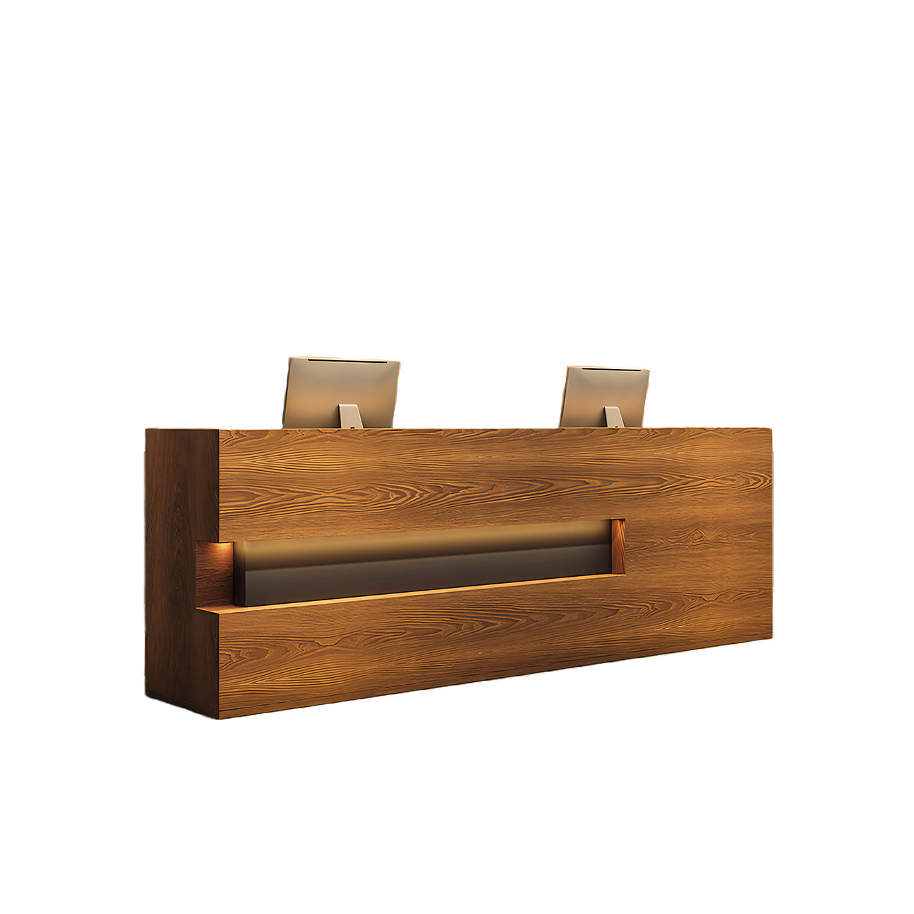 Solid Wood Straight Reception Desk with Custom Cabinets and Drawers