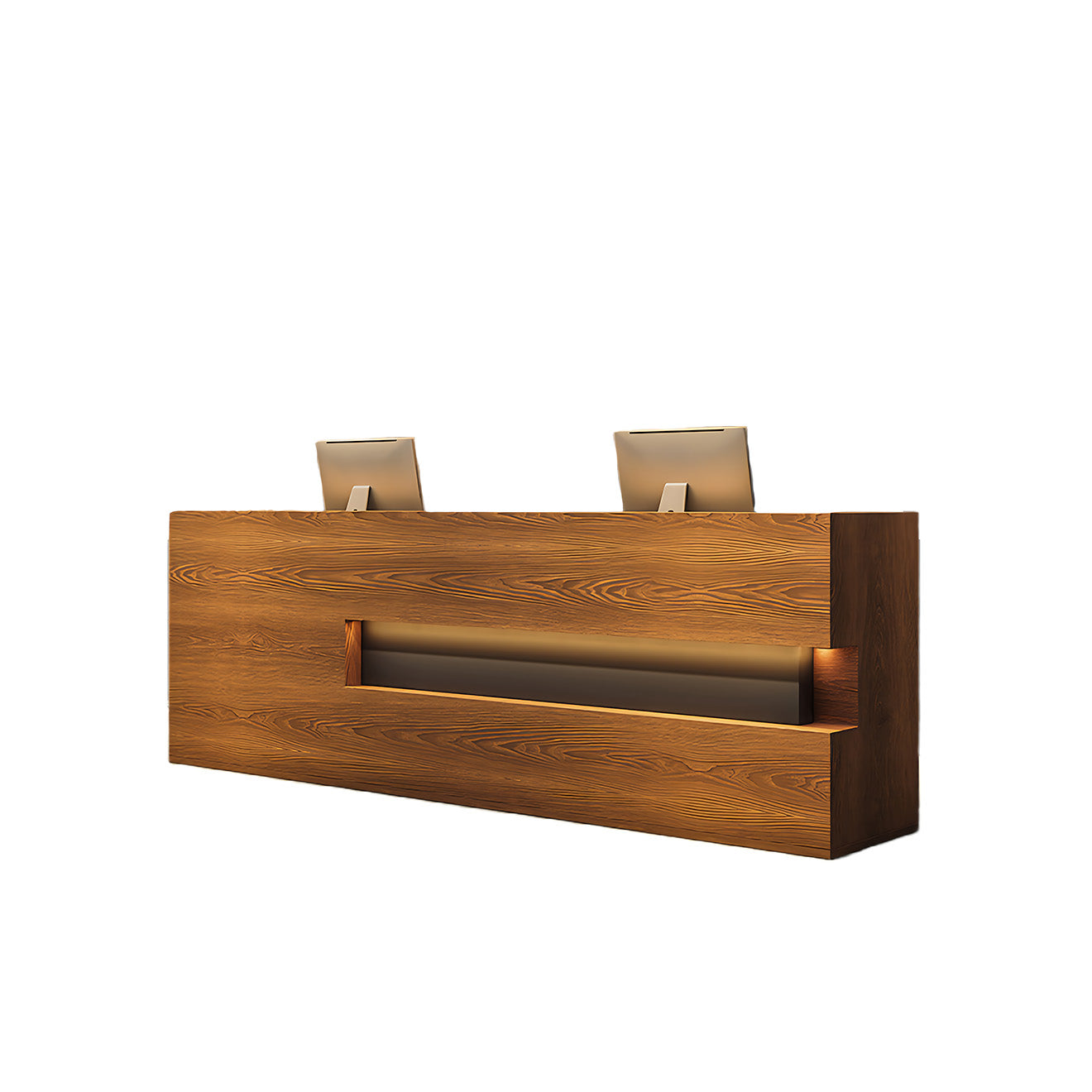 Solid Wood Straight Reception Desk with Custom Cabinets and Drawers