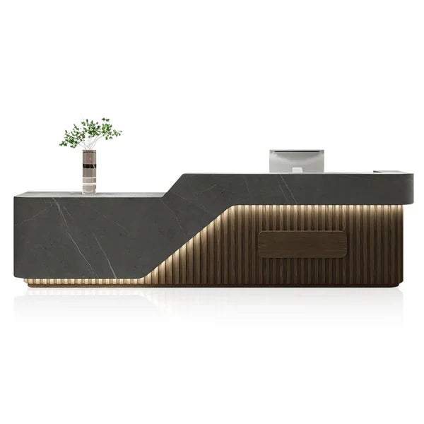 Contemporary White Reception Desk with LED Plinth and Front Detailing