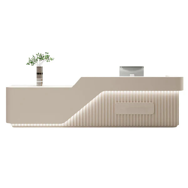 Contemporary White Reception Desk with LED Plinth and Front Detailing