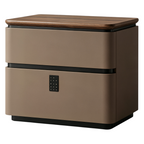 Modern Upholstered Bedside Table with Walnut Top and Two Soft-Close Drawers