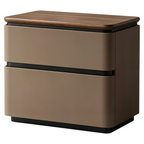 Modern Upholstered Bedside Table with Walnut Top and Two Soft-Close Drawers