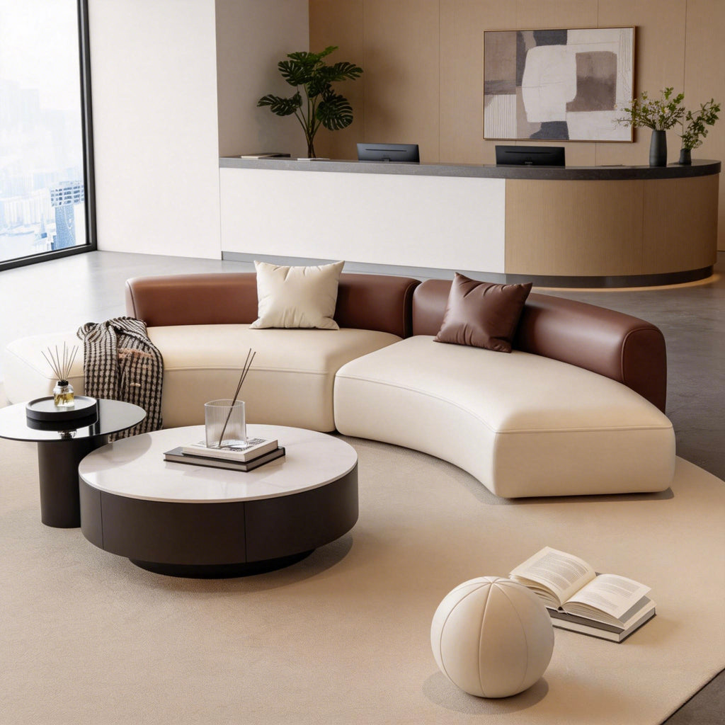 Modern Curved Sectional Sofa Fabric Lounge Set for Office Reception and Living Room