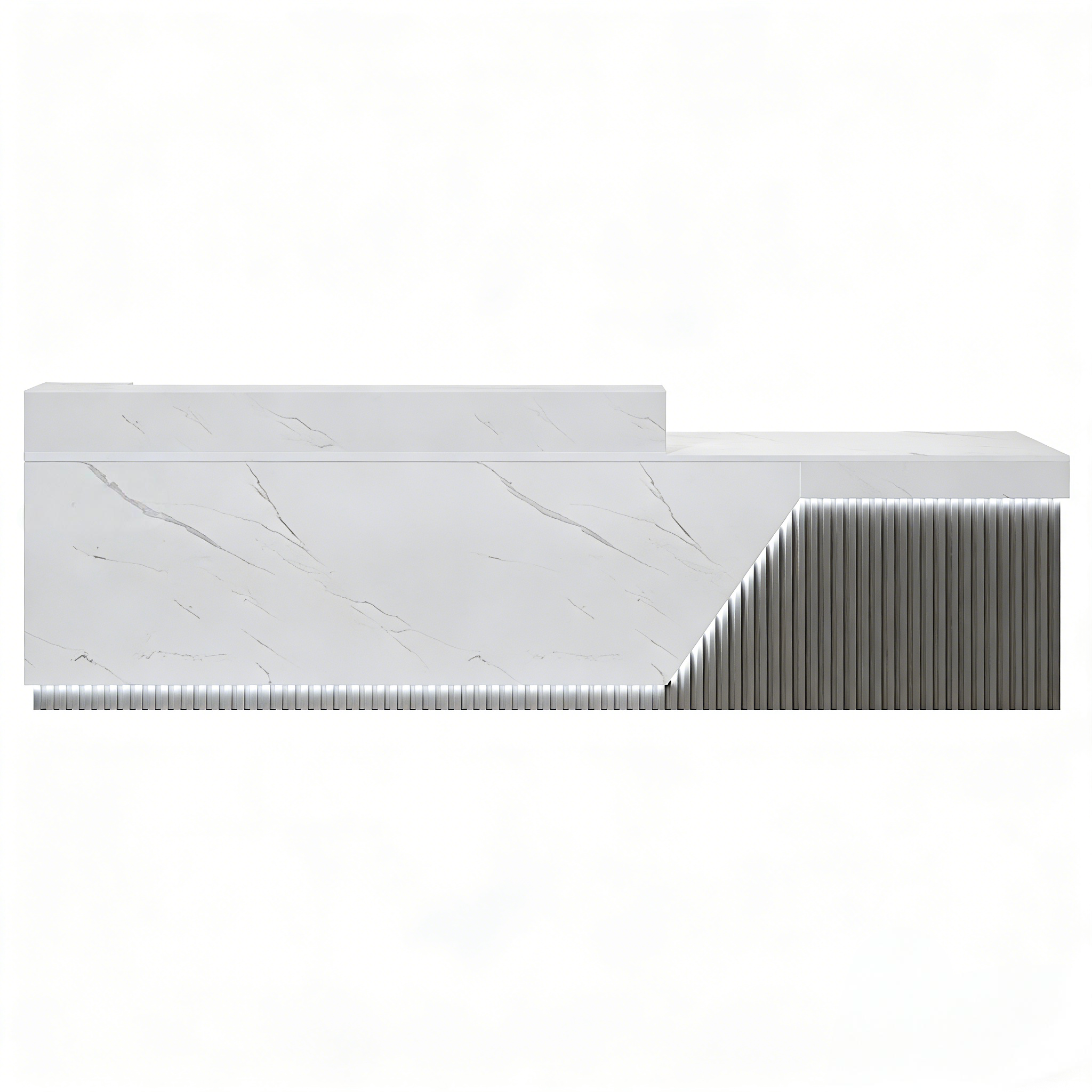 Modern White LED Reception Counter with Fluted Front Panel