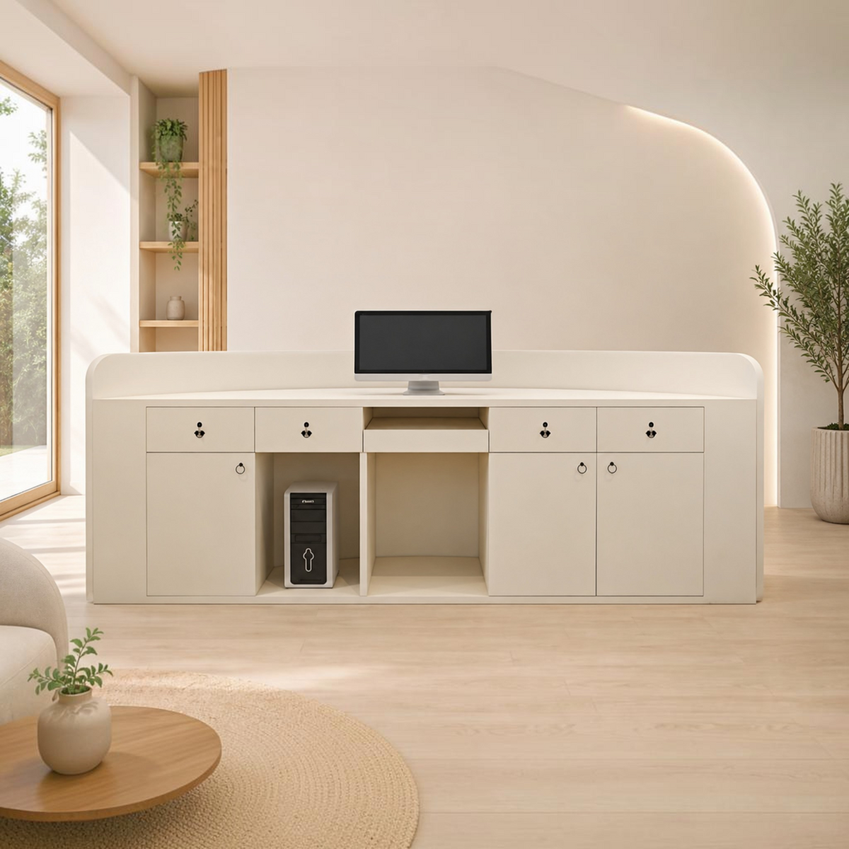 Modern Curved Reception Desk with LED Accent