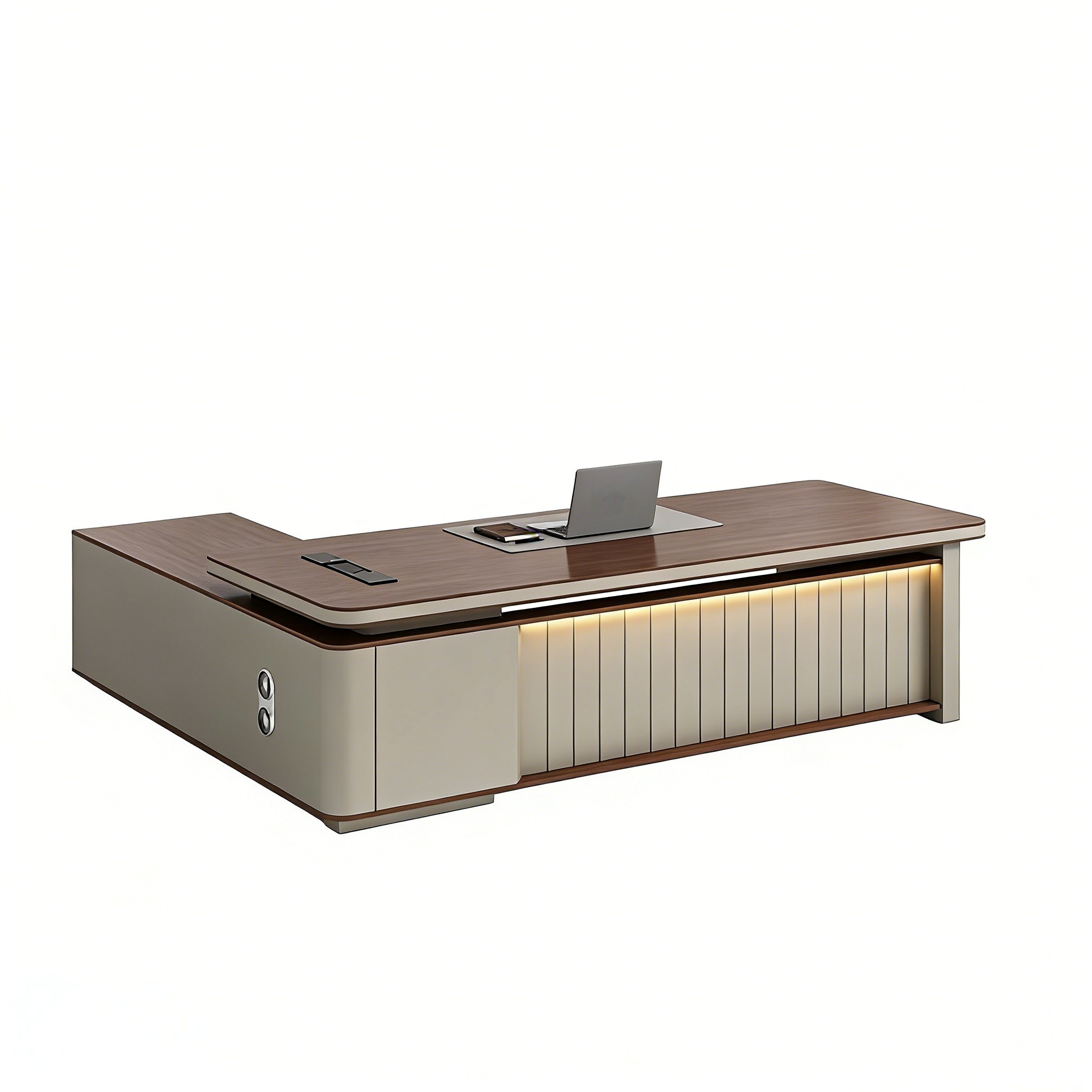 Walnut-Finish Executive Office Desk with Custom LED Lighting